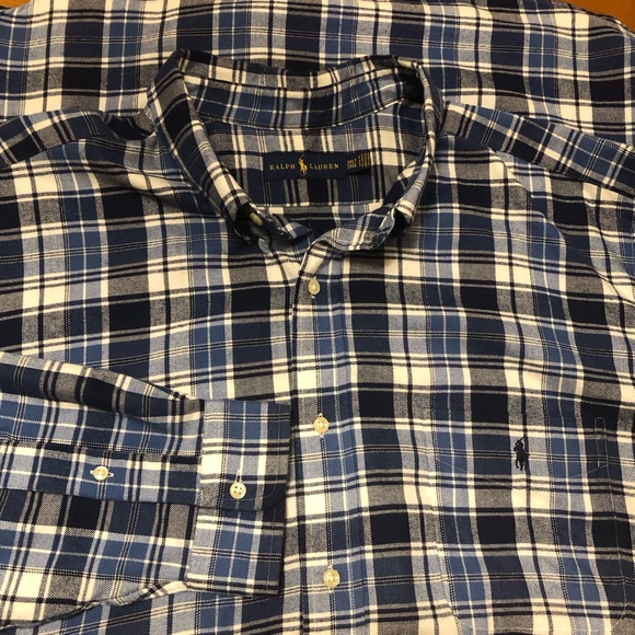 Polo Ralph Lauren White Blue Plaid Flannel Long Sleeve Shirt Big & Tall Sz 3XLT - Picture 1 of 10